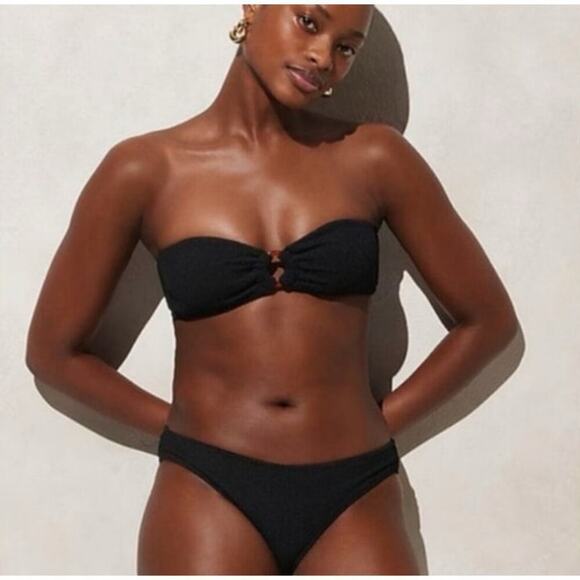 NWT J.Crew Black Scrunchie Heritage Bikini Top O Ring Bandeau Women's 2X Sexy - Picture 5 of 12